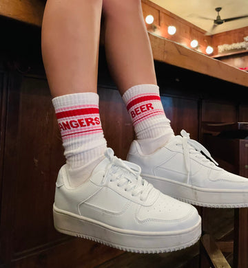 BANGER'S & BEER CREW SOCKS (pink red & white)