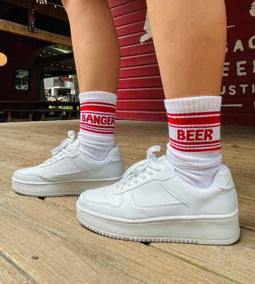 BANGER'S & BEER CREW SOCKS (red & white)
