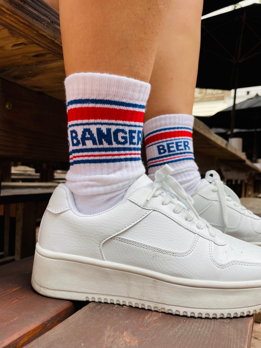 BANGER'S & BEER CREW SOCKS (red white & blue)